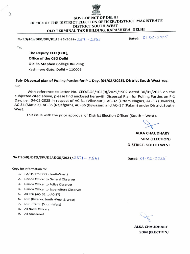 Dispersal Plan for Polling Parties 2025 | PDF