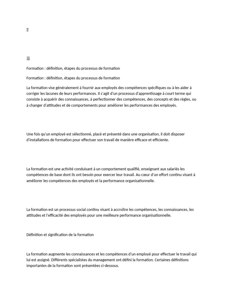 Définition et étapes de la formation | PDF | Apprentissage | Gestion ...