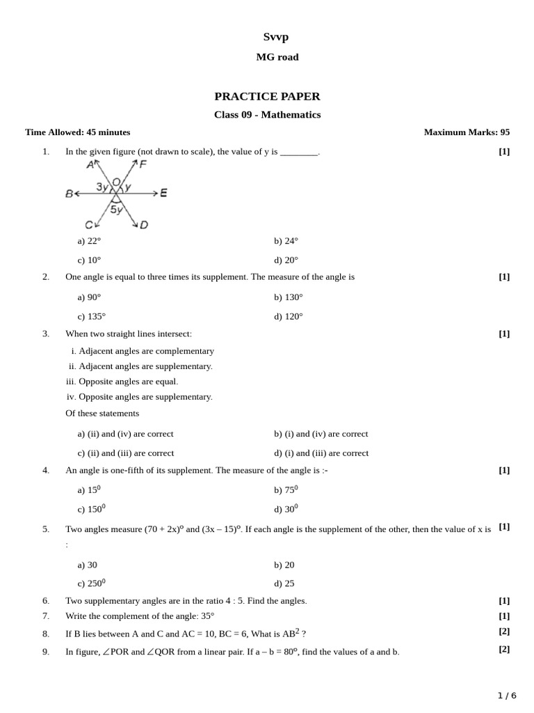 Class 09 Mathematics Practice Paper | PDF | Triangle | Angle