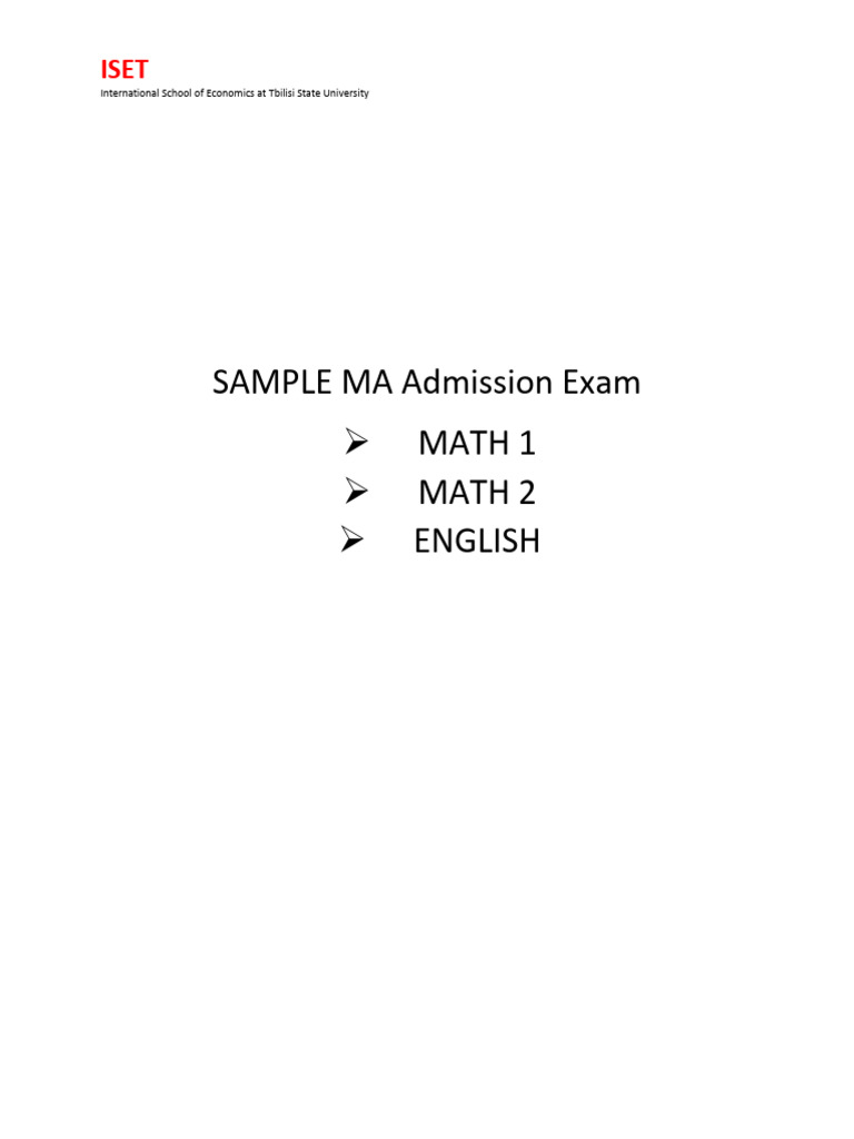 ISET MA Admission Exam Sample Questions | PDF | Mathematics ...
