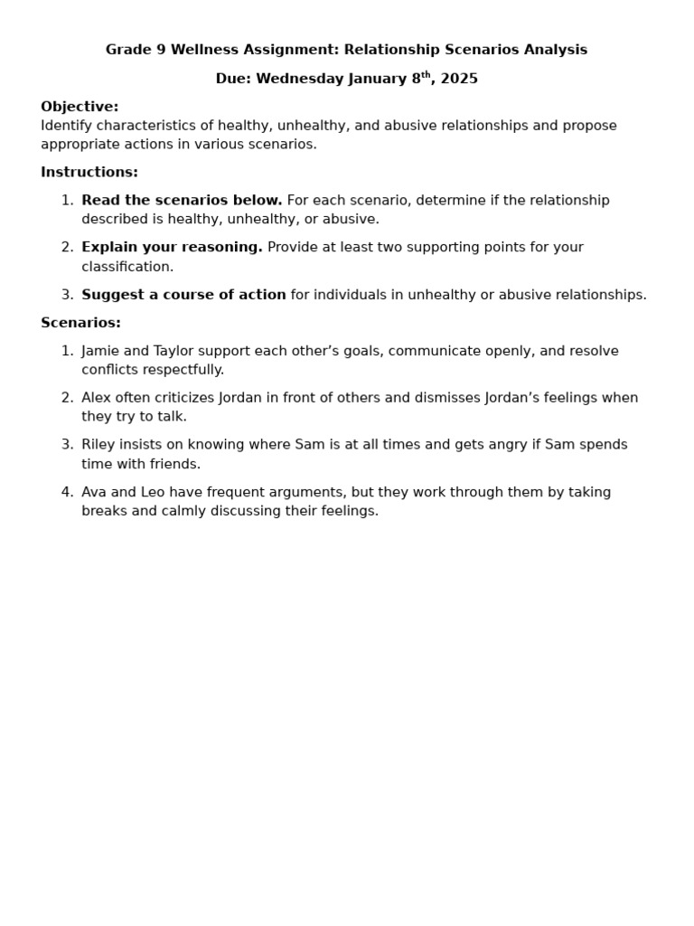 Grade 9 Wellness: Relationship Analysis Guide | PDF | Domestic Violence ...