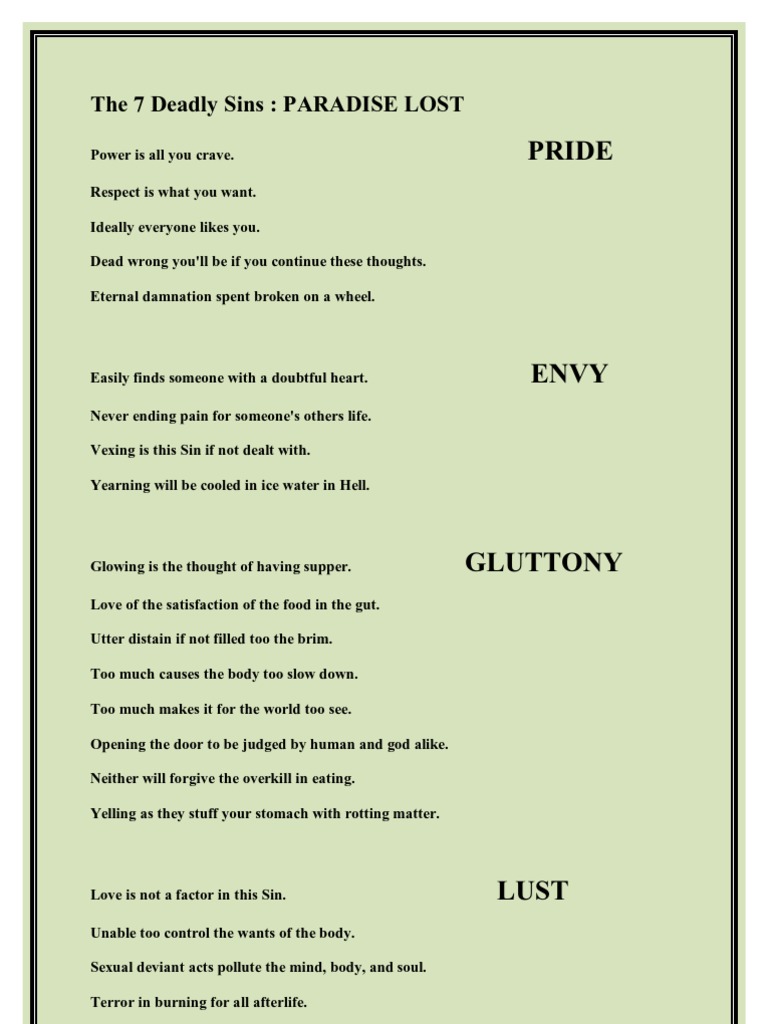 The 7 Deadly Sins Paradise Lost PDF