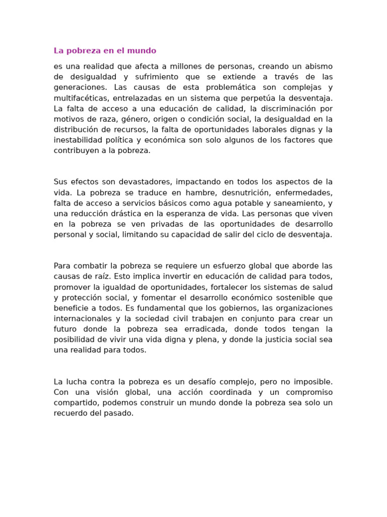 Causas y soluciones a la pobreza global | PDF