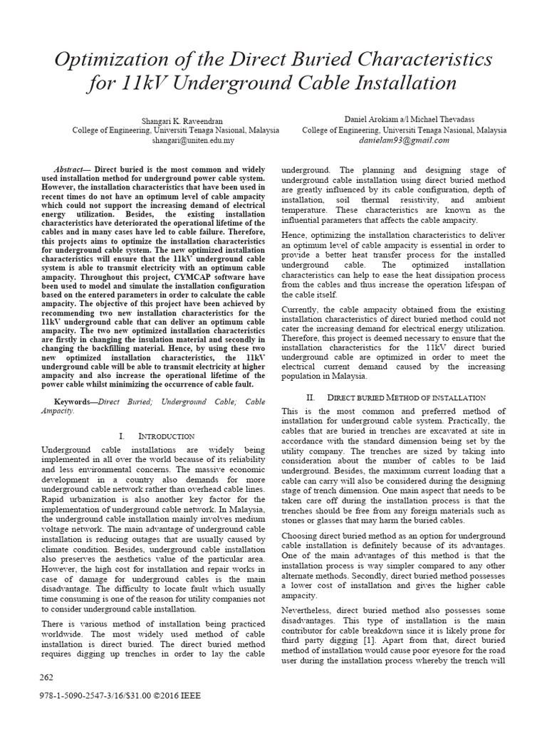 Optimizing 11kV Cable Installation Depth | PDF | Insulator (Electricity ...