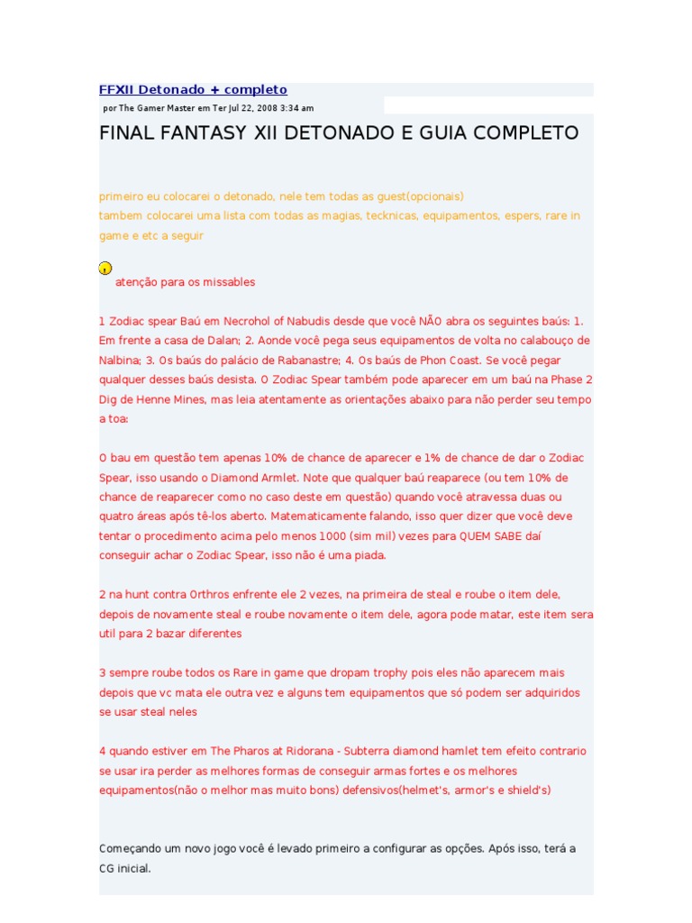 Ffxii Detonado Lazer Natureza