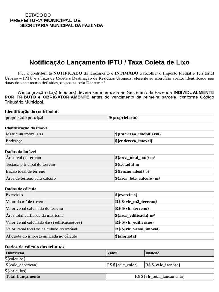 Modelo Notificacao Lancamento Iptu 2 Pdf