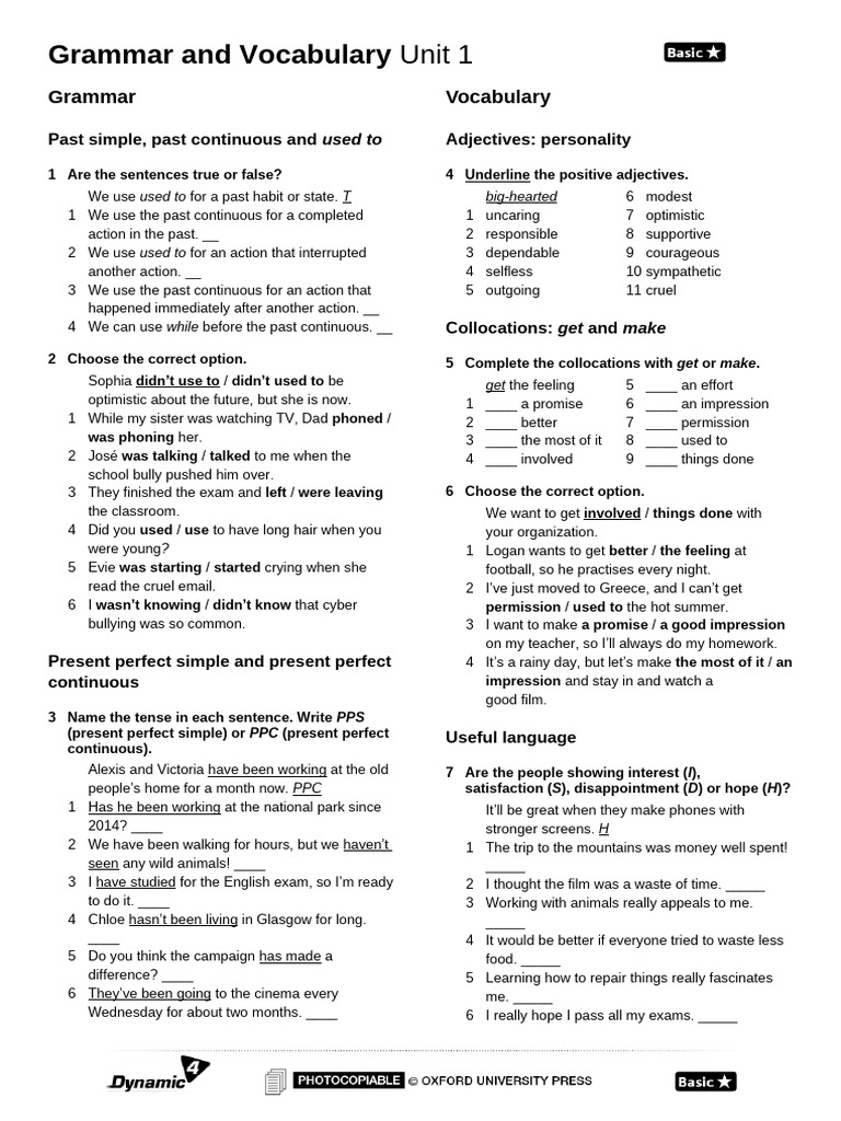 Grammar and Vocabulary Practice Guide | PDF | Linguistics