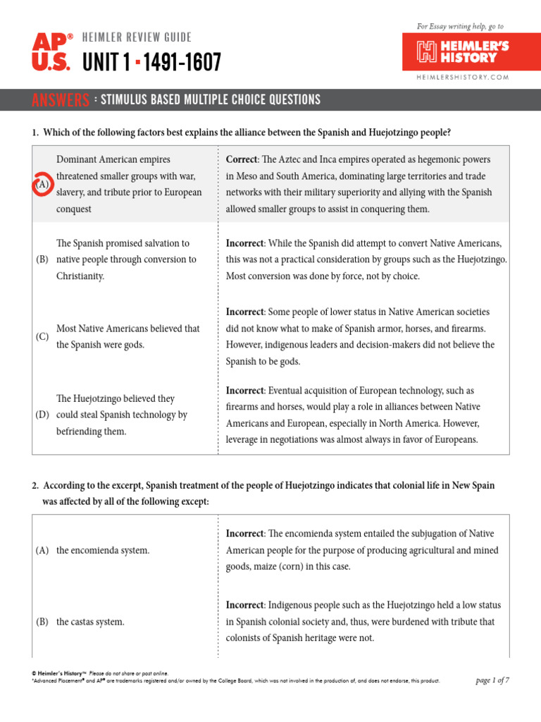 APUSH Unit 1 Review: 1491-1607 Guide | PDF | Spanish Empire | European ...