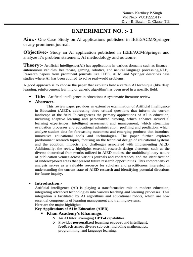 AI Applications in Education Review | PDF | Artificial Intelligence ...
