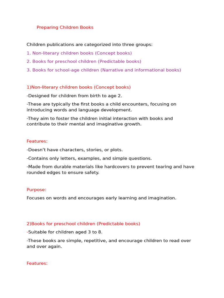 Types of Children's Books Explained | PDF