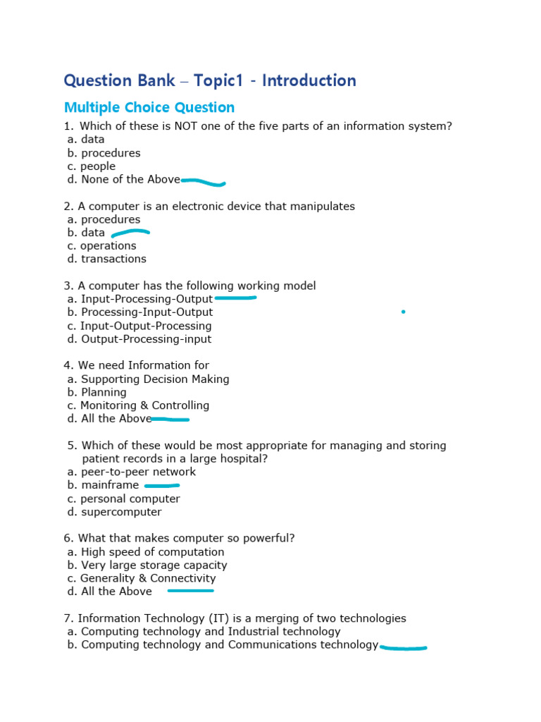 Topic 1 - Introduction - Question Bank | PDF | Computer Data Storage ...
