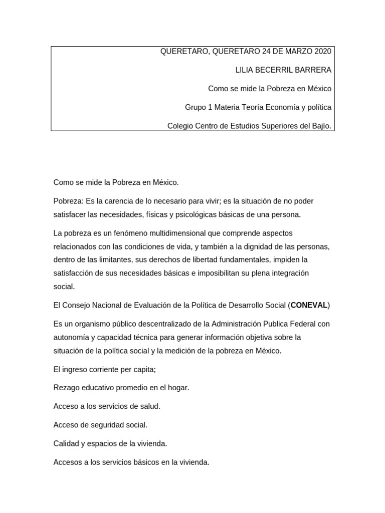 Como Se Mide La Pobreza en México | PDF | Pobreza | Pobreza e indigencia