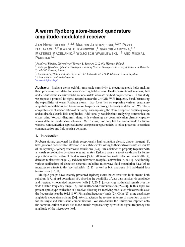 A Warm Rydberg Atom-Based Quadrature Amplitude-Modulated Receiver | PDF ...