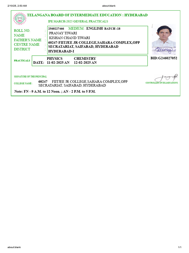 Practical Schedule for Pranay Tiwari | PDF