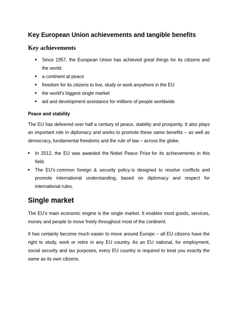 EU Achievements: Peace, Rights, and Trade | PDF | European Union | Peace