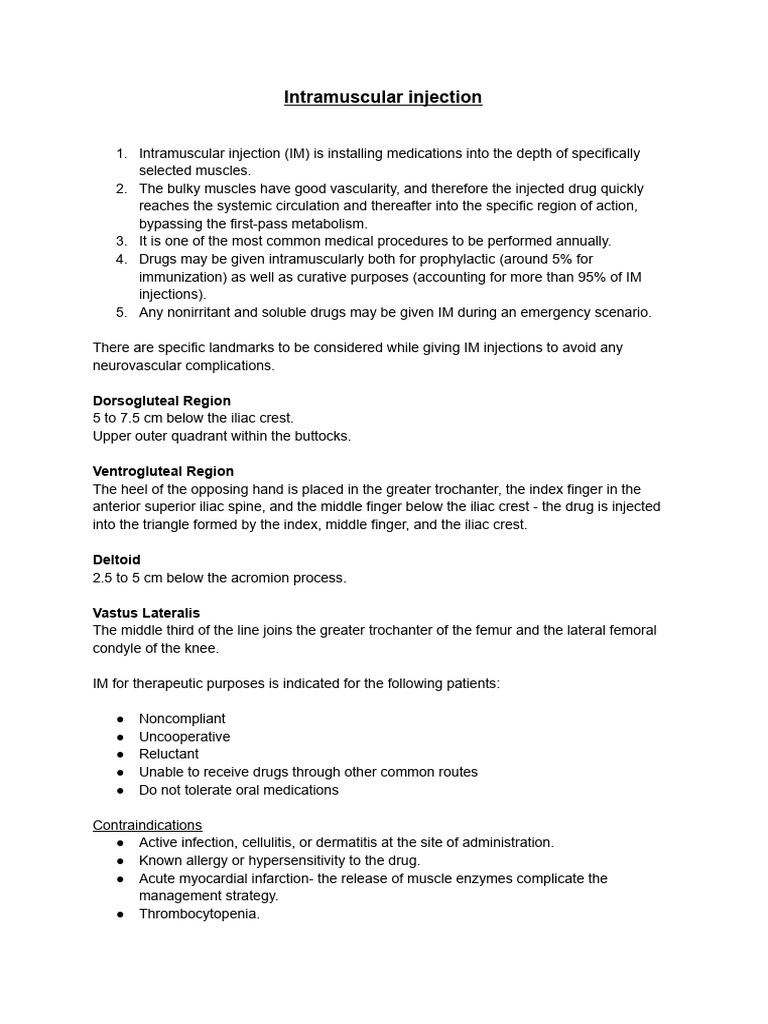 Intramuscular Injection Overview and Guidelines | PDF | Medical ...