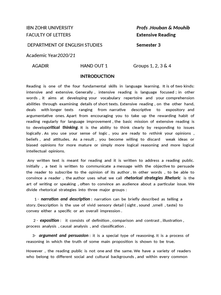 Extensive Reading Intro. | PDF | Cognition | Epistemology