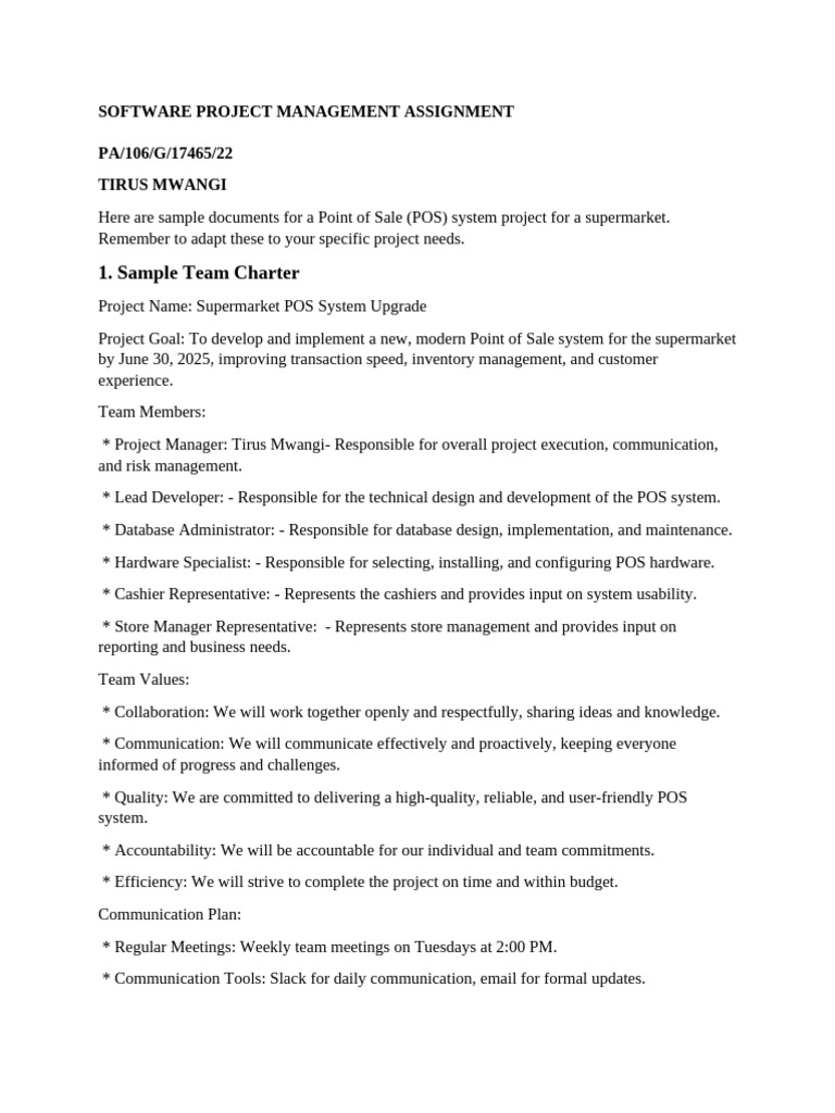 Supermarket Pos System Project Plan Pdf Point Of Sale Computing