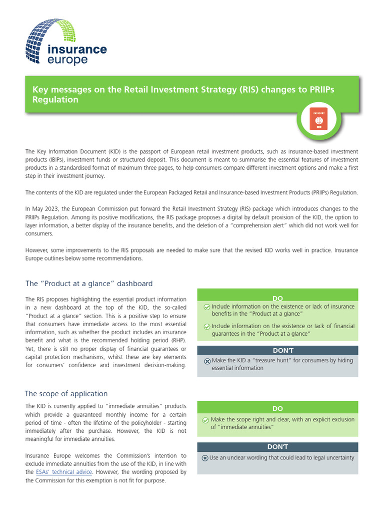 PRIIPs Regulation Changes: KID Overview | PDF | Insurance | Regulatory ...