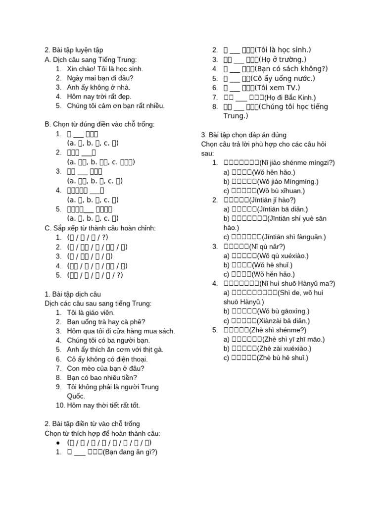 Bài Tập Hsk1 Pdf