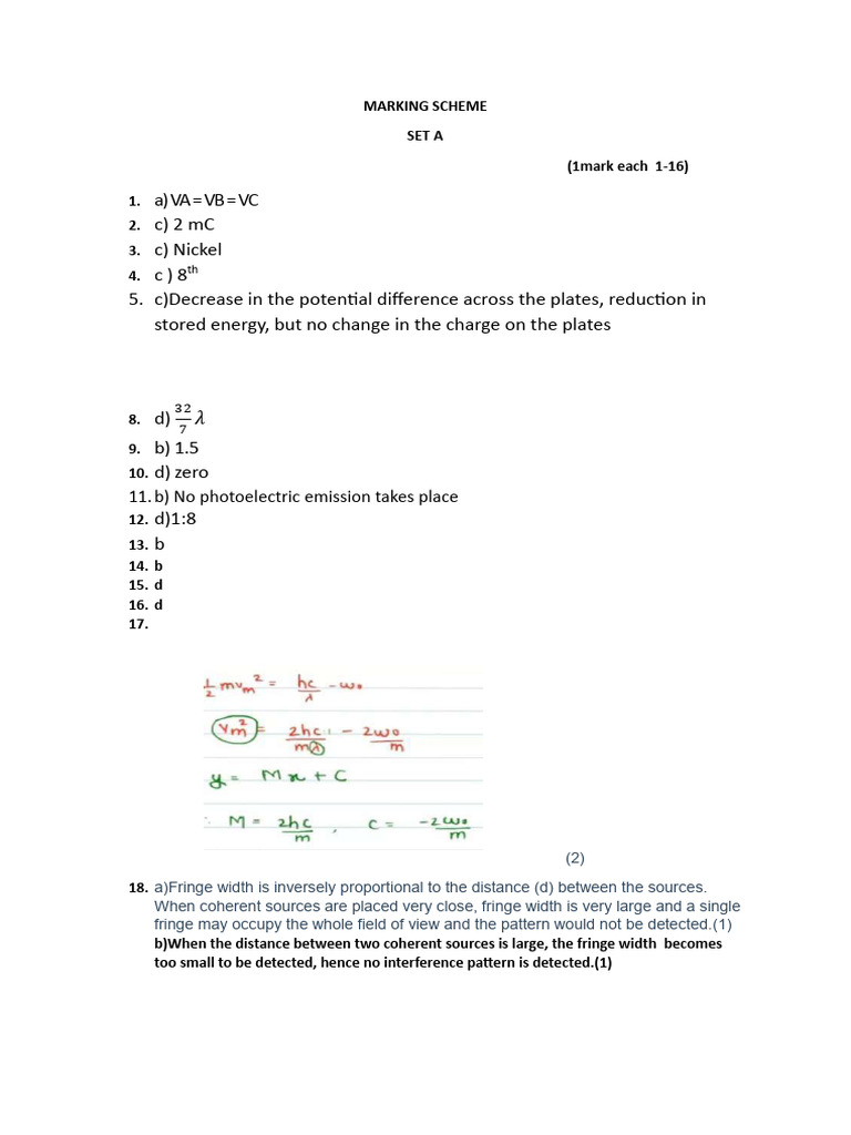 Physics Marking Scheme for Set A & B | PDF | Physics | Physical Phenomena