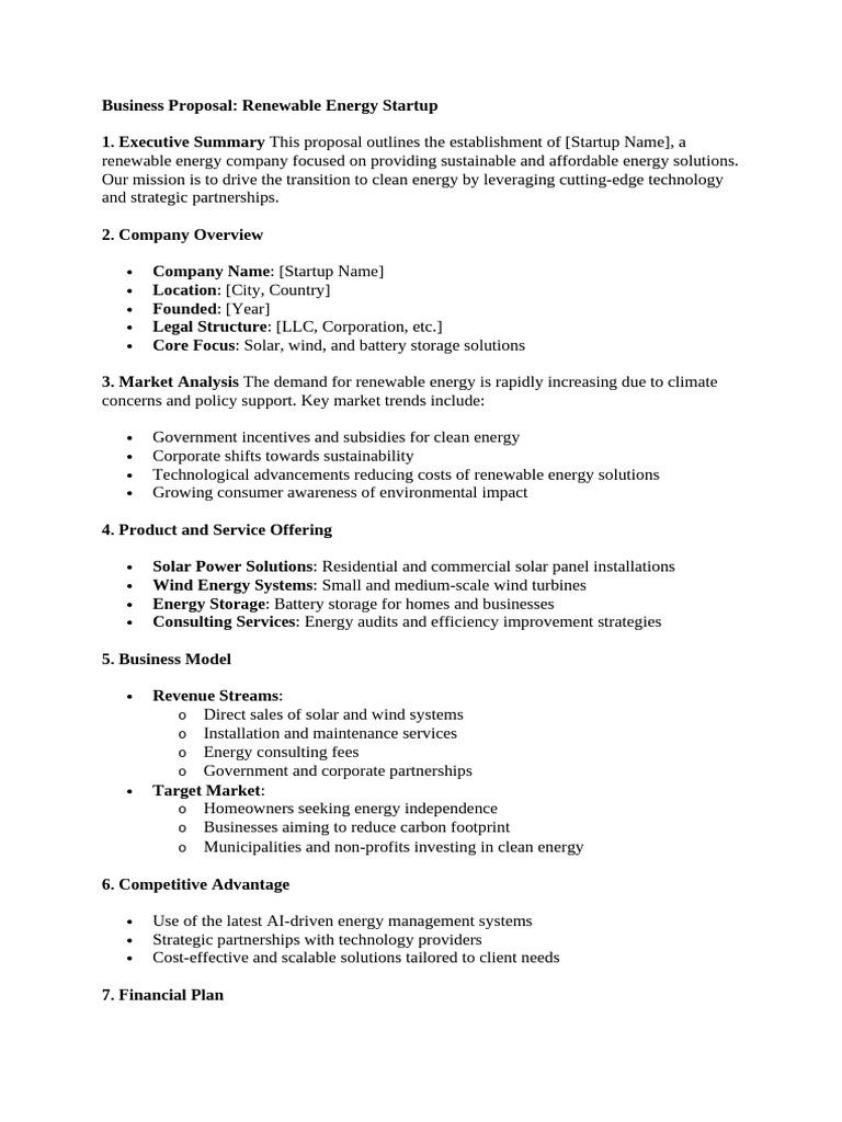 Renewable Energy Startup Business Plan | PDF | Renewable Energy ...