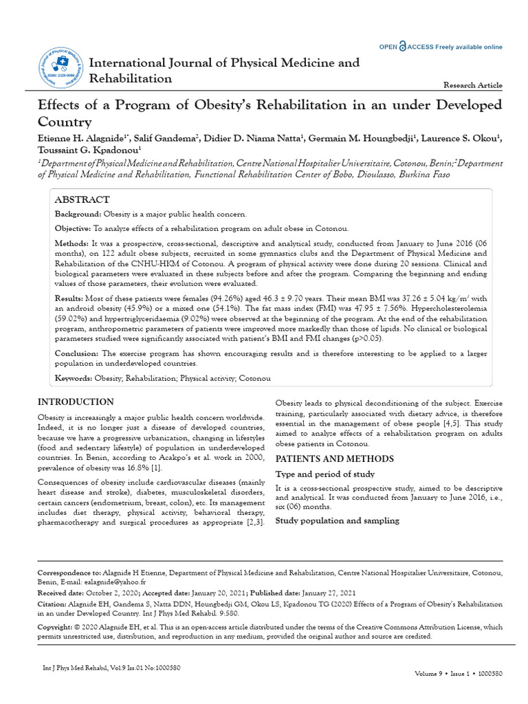 Effects of A Program of Obesity's Rehabilitation in An Under Developed ...