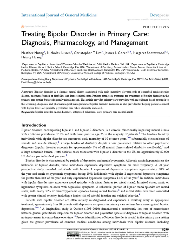 Bipolar Disorder Management in Primary Care | PDF | Bipolar Disorder ...