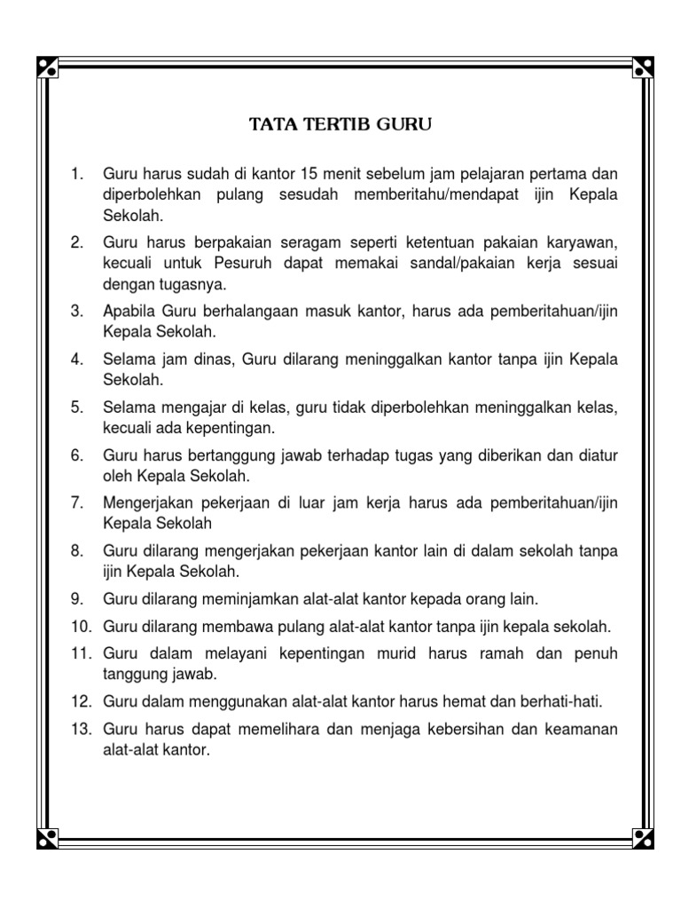 Contoh Tata Tertib Guru Paud IMAGESEE