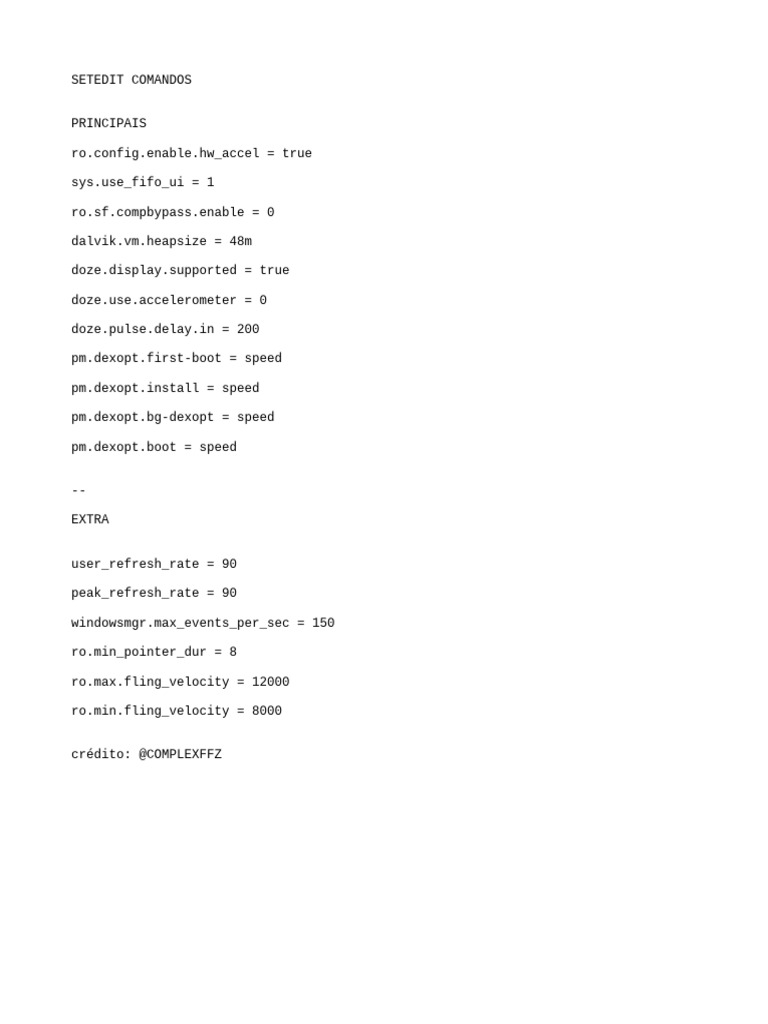 SetEdit Commands for Free Fire Optimization | PDF