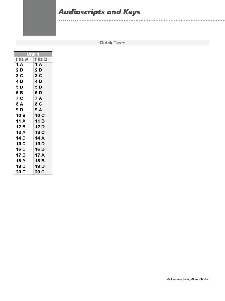 Unit 4 Quick Tests Answers | PDF