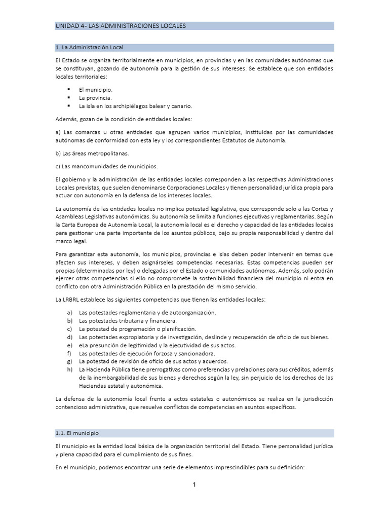 Estructura y Funciones de Administraciones Locales | PDF | Gobierno ...