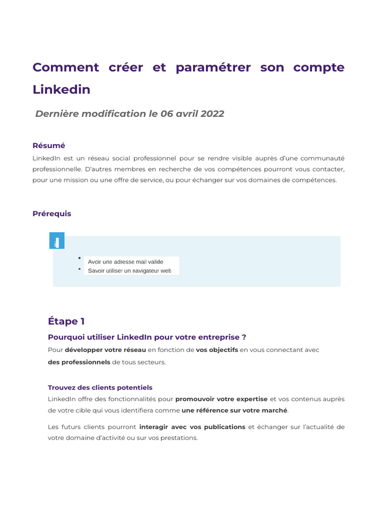 Créer et paramétrer un compte LinkedIn | PDF | LinkedIn | Réseautage social