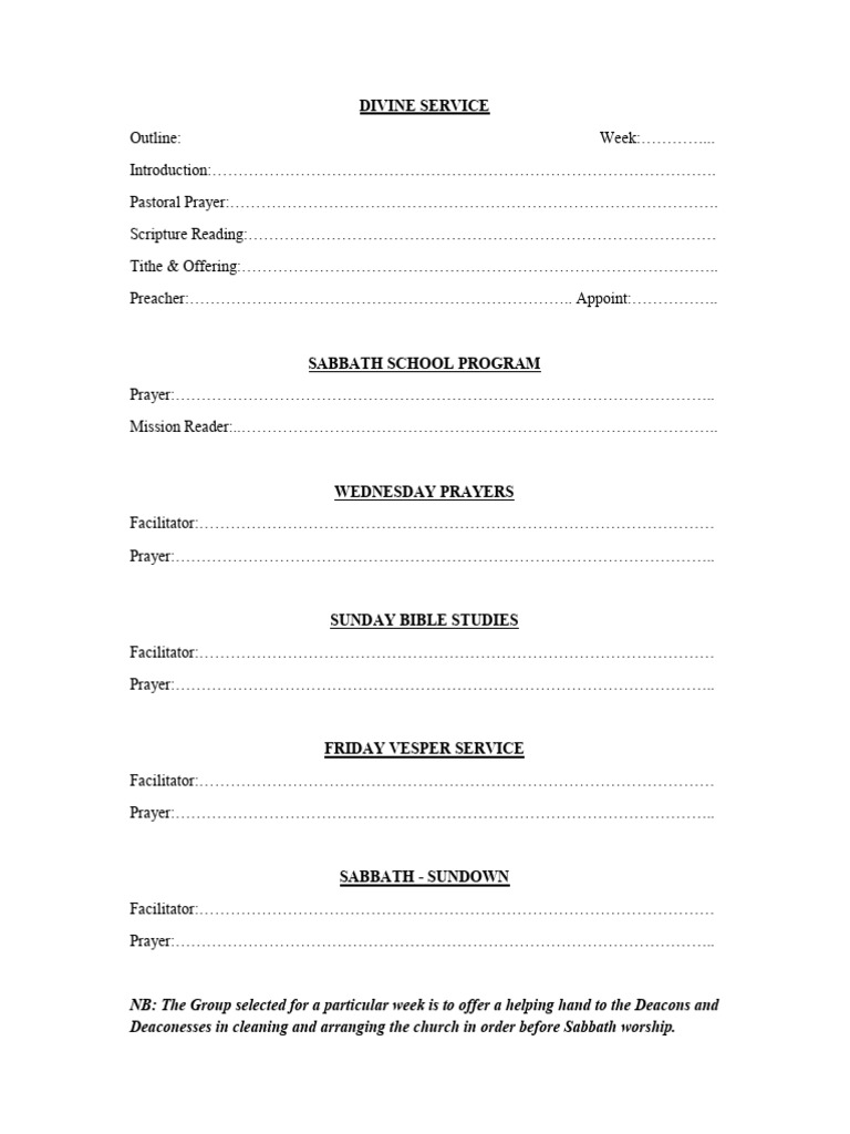Weekly Divine Service and Programs Outline | PDF