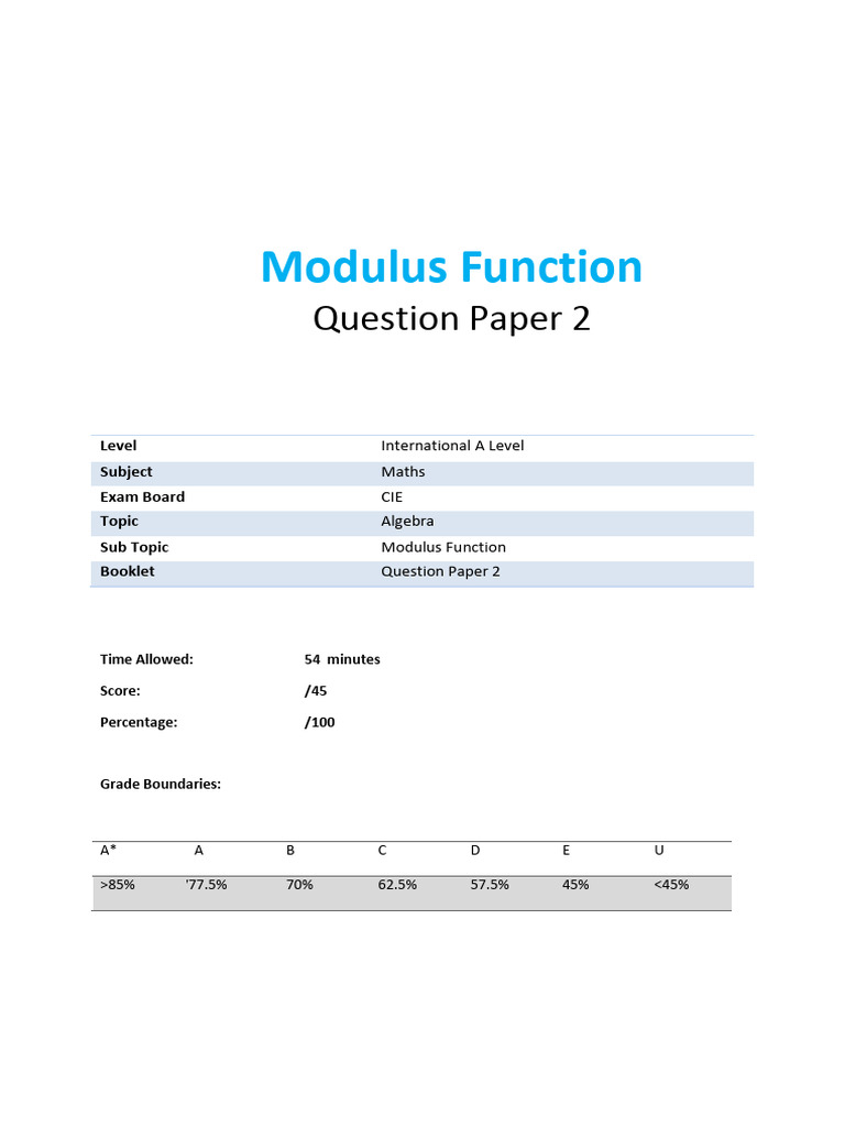 A Level Maths Modulus Questions | PDF | Mathematics | Student ...