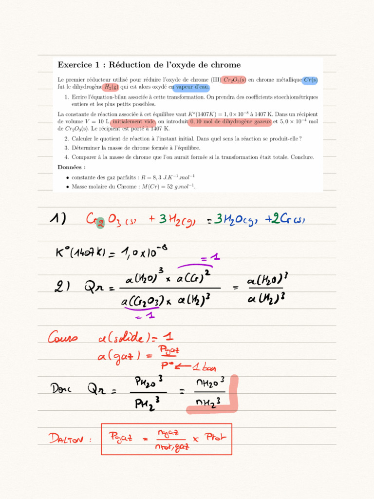 Calculs de Réaction Chimique et Équilibre | PDF
