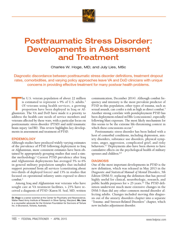 PTSD Advances Assessment and Treatment Hoge Federal Practitioner (2015 ...