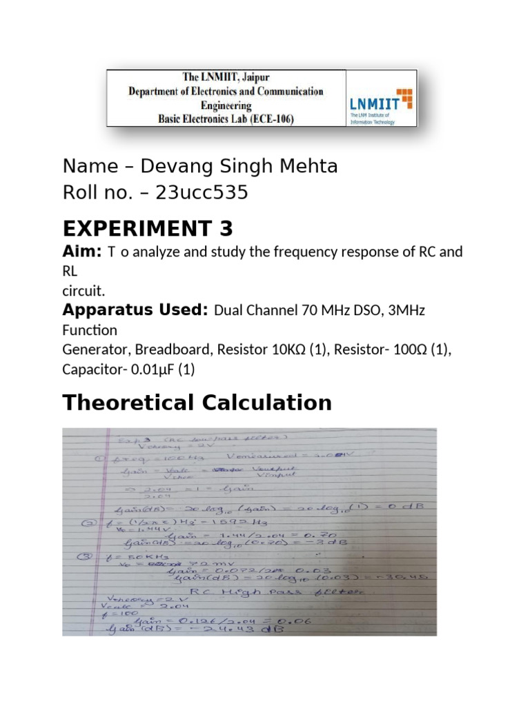 Frequency Response of RC and RL Circuits | PDF