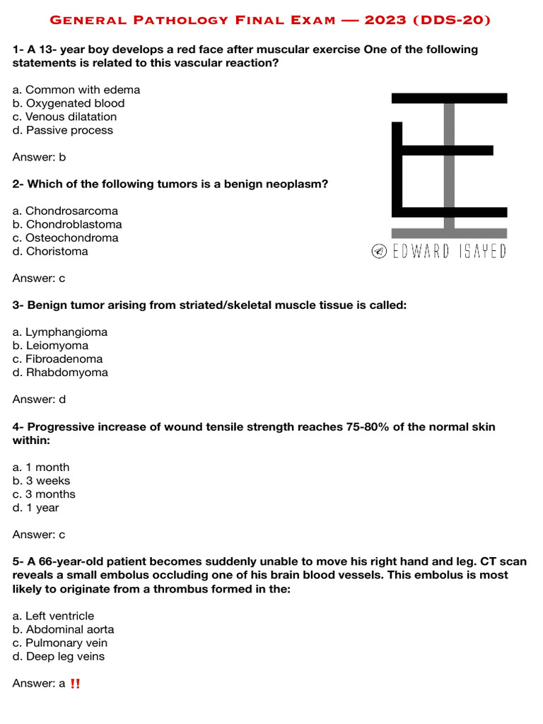 General Pathology Final Exam Dds 20 Pdf Vein Edema