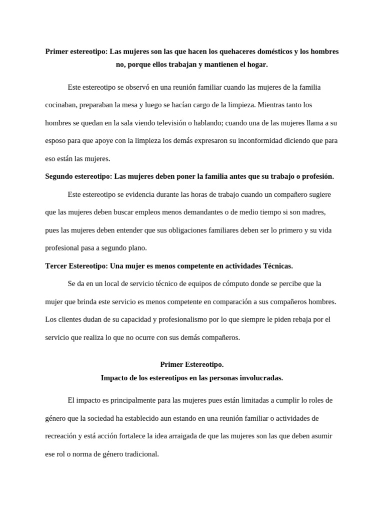 Estereotipos de género y su impacto en mujeres | PDF | Estereotipos | Mujer