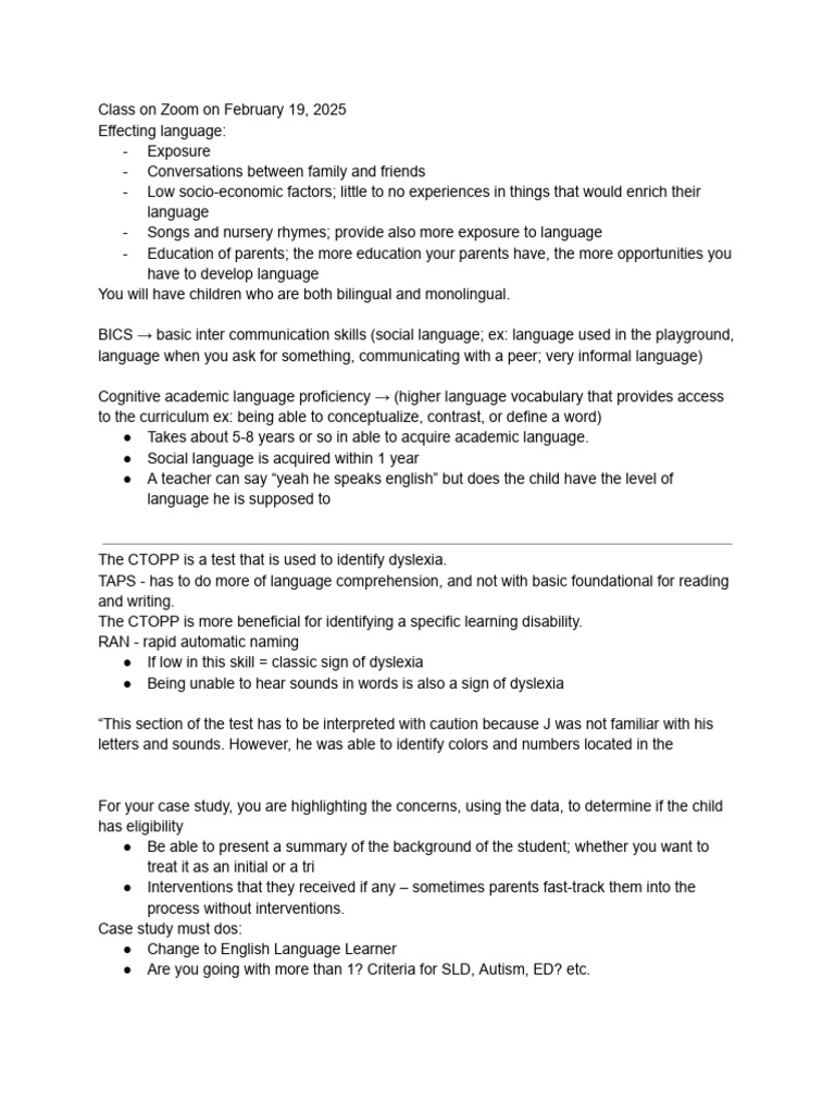 Language Development and Dyslexia Insights | PDF