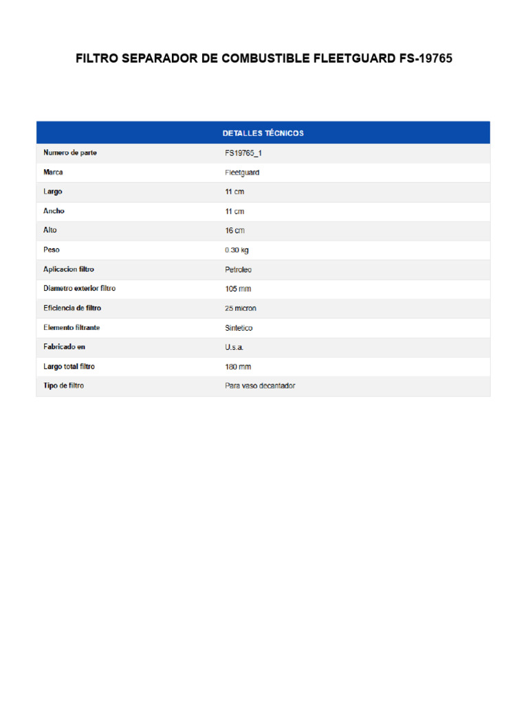 Filtro Separador de Combustible Fleetguard FS | PDF
