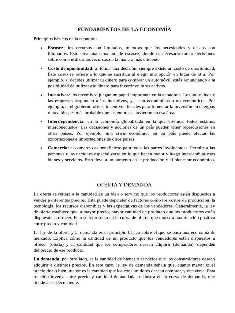 Fundamentos de la Economía y Mercados | PDF | Oferta y demanda | Oferta ...