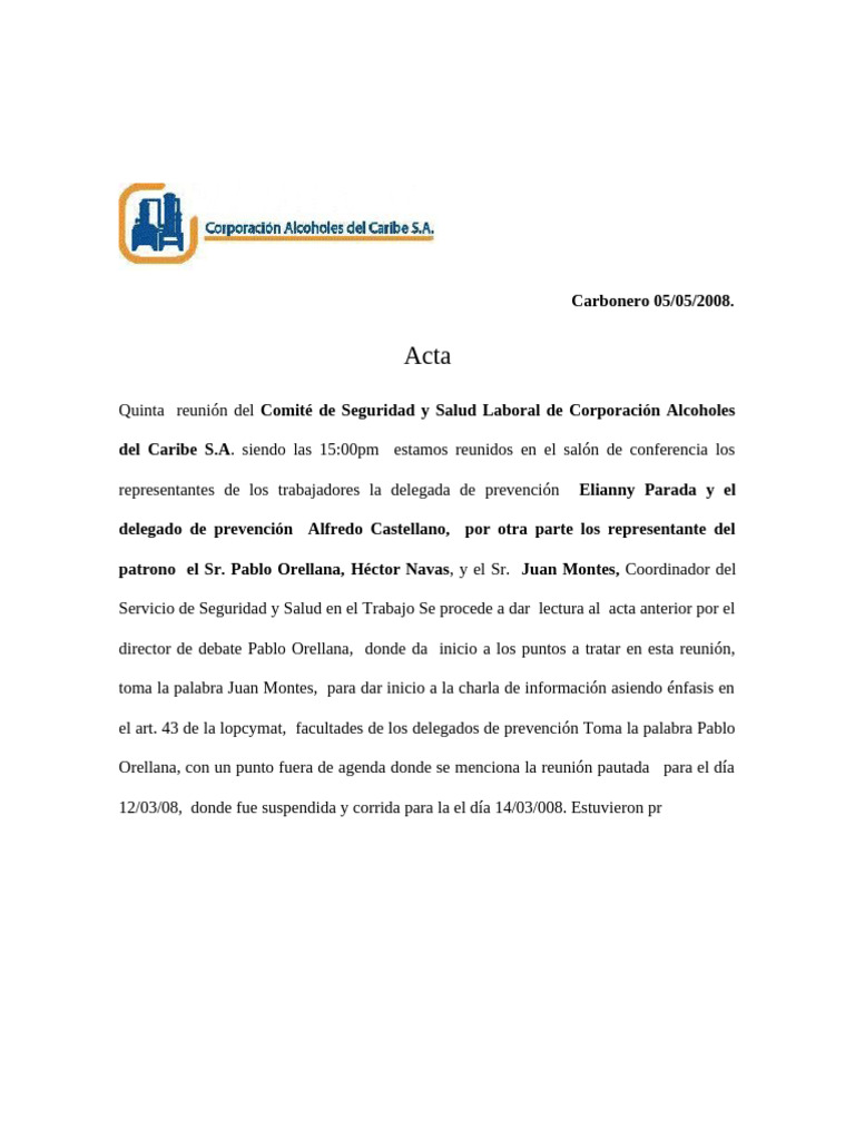 Acta de Reunión de Seguridad Laboral | PDF | Seguridad y salud ocupacional