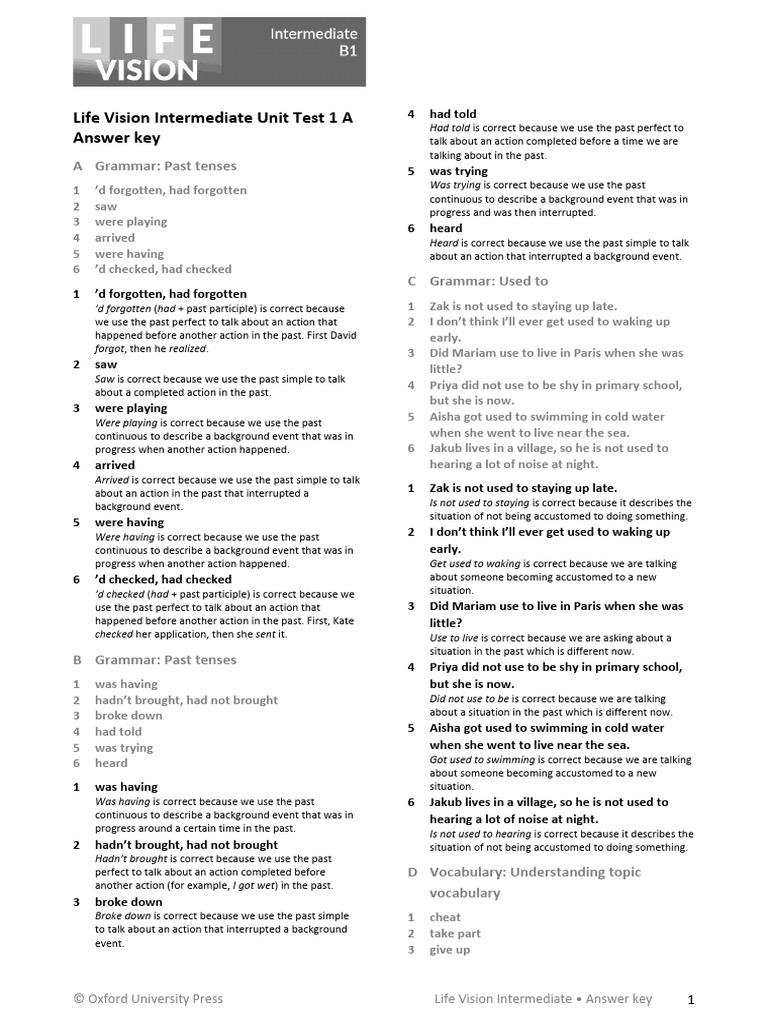 Life Vision Intermediate Answer Key | PDF
