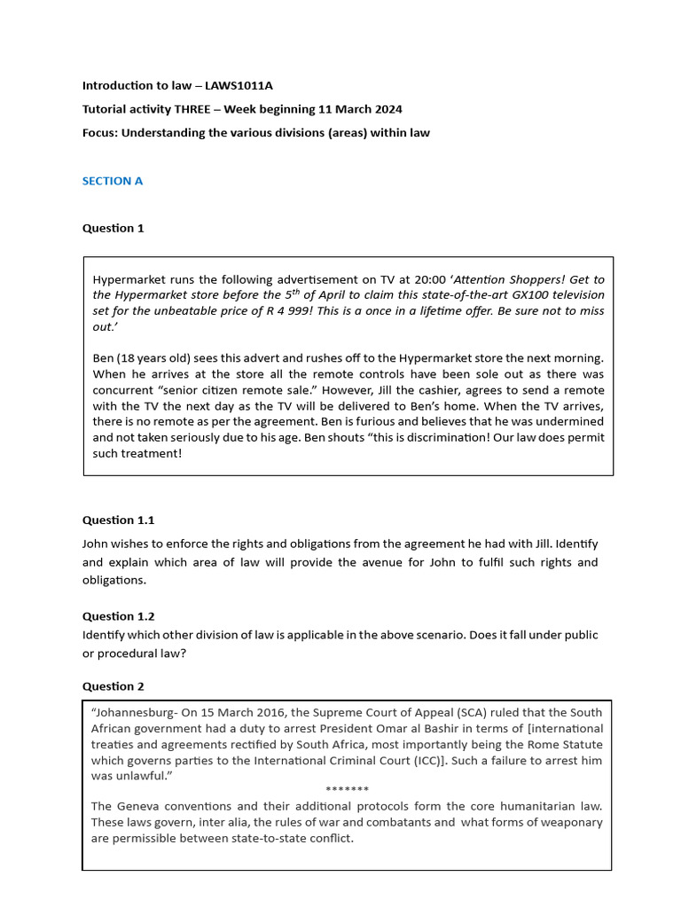 Overview of Law Divisions in LAWS1011A | PDF | Public Law | Government