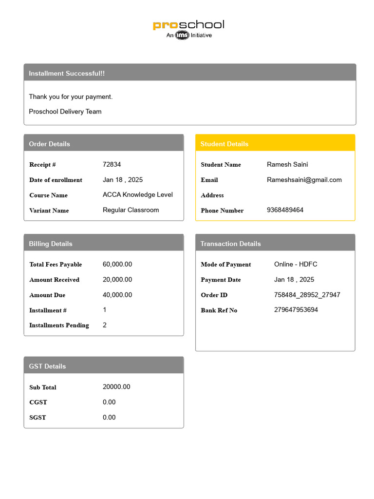 ACCA Course Enrollment Receipt | PDF