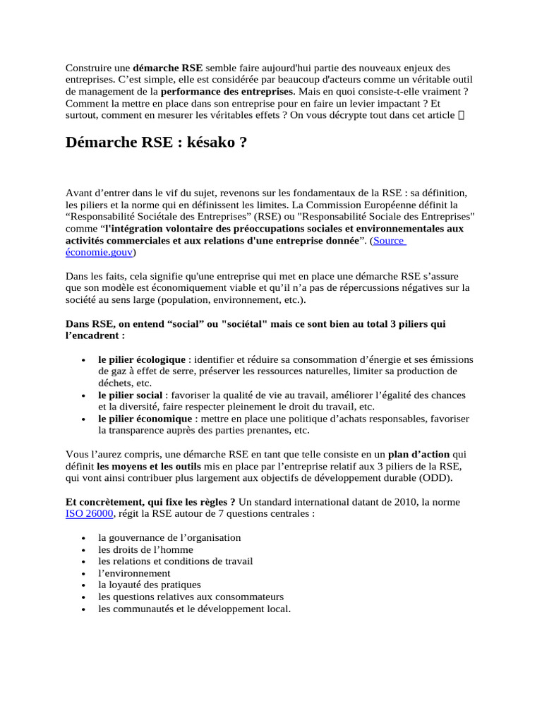 Mettre en place une démarche RSE | PDF | Responsabilité sociétale des ...