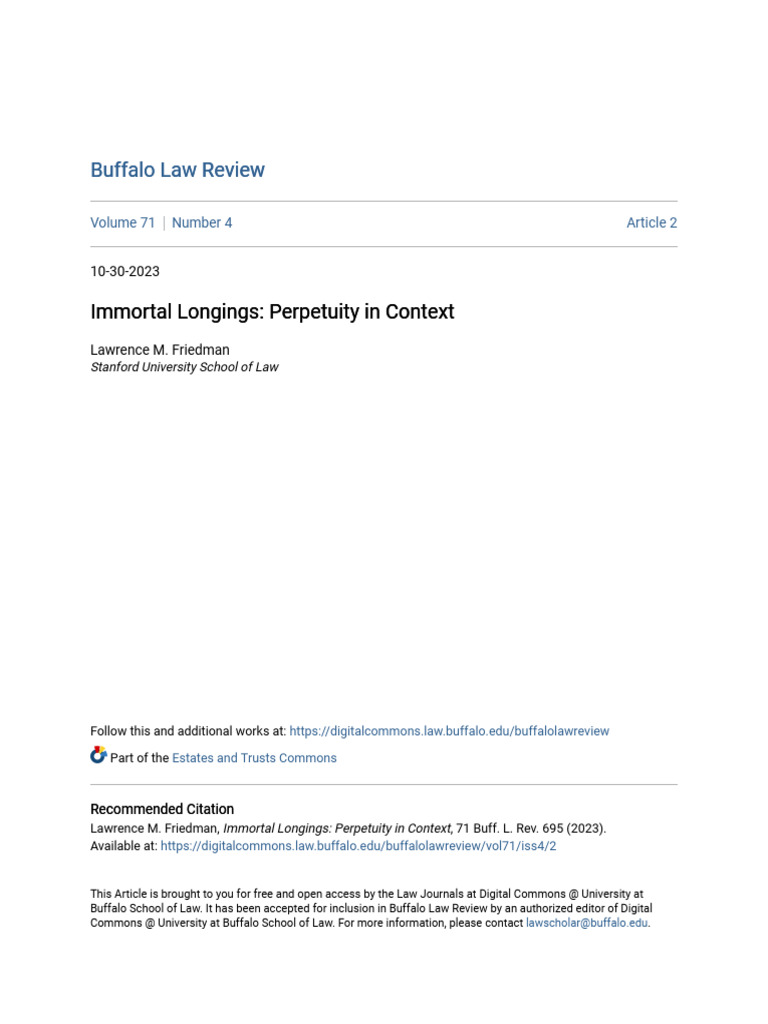 Immortal Longings_ Perpetuity in Context Stanford Law Review | PDF ...