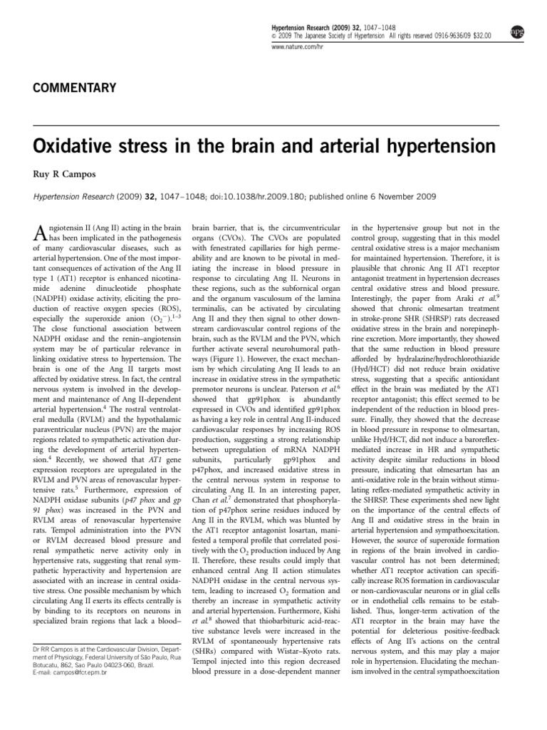 Oxidative stress in the brain and arterial hypertension | PDF ...